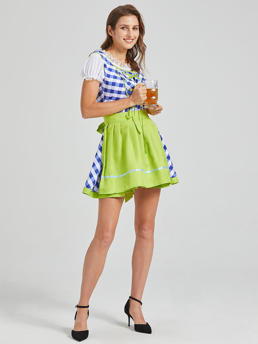 Womens Dirndl Dress Bavarian German Traditional Oktoberfest Beer Girls Costume Grid