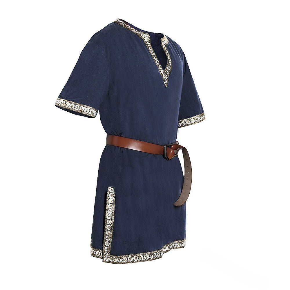 Kids Medieval Viking Tunic Shirt Renaissance Costume Top Retro V-Neck Outfit