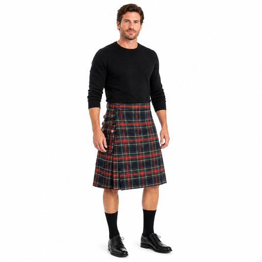 Mens Scottish Kilt Plaid Pleated Skirt Tartan Utility Costume Holiday Dress