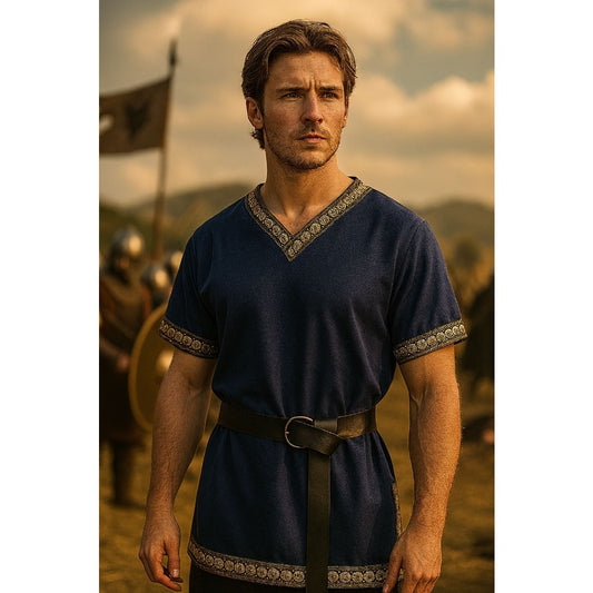 Mens Medieval Tunic Royal Knight Renaissance Crusader Halloween Costume Top with Belt