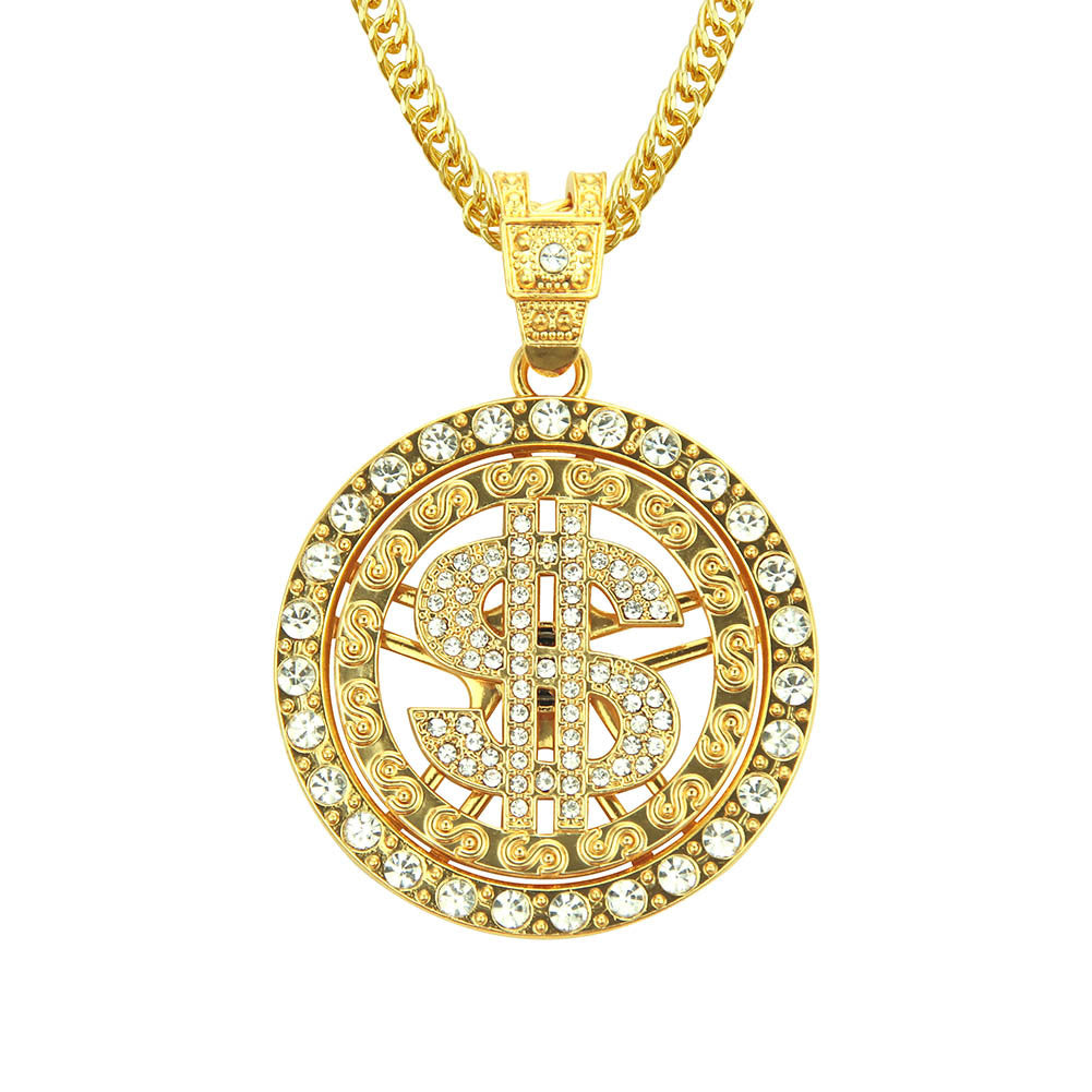 Fake Gold Chain Dollar Sign Necklace, Hip hop Long Chain Necklace Jewelry for Rapper Disco