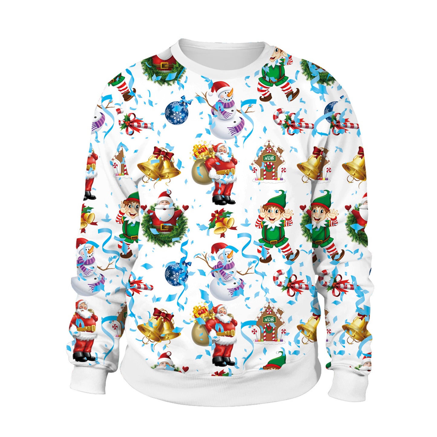 Santa Ugly Christmas Shirt 3D Print Graphic Women Men Christmas Long Sleeve Round Neck Top