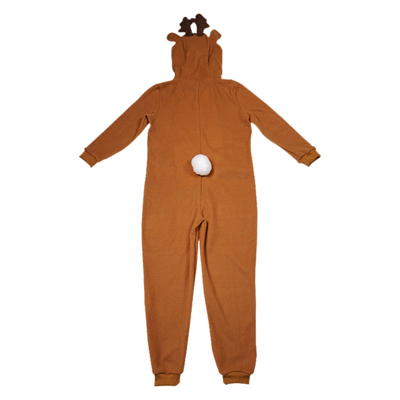 Christmas Reindeer Onesie Costume for Adults Funny Elk Pajamas Couple Family Outfit