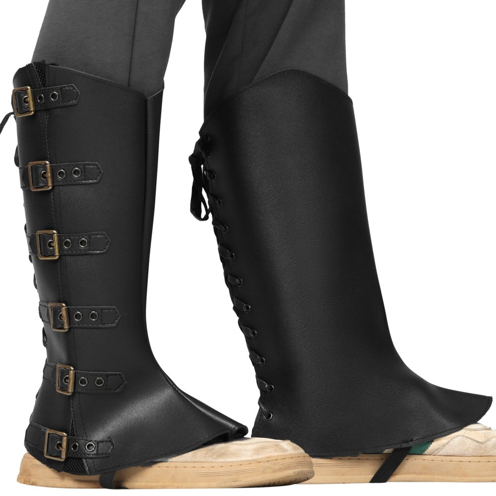 Viking Medieval PU Leather Boot Covers Renaissance Steampunk Leg Shoe Covers Men