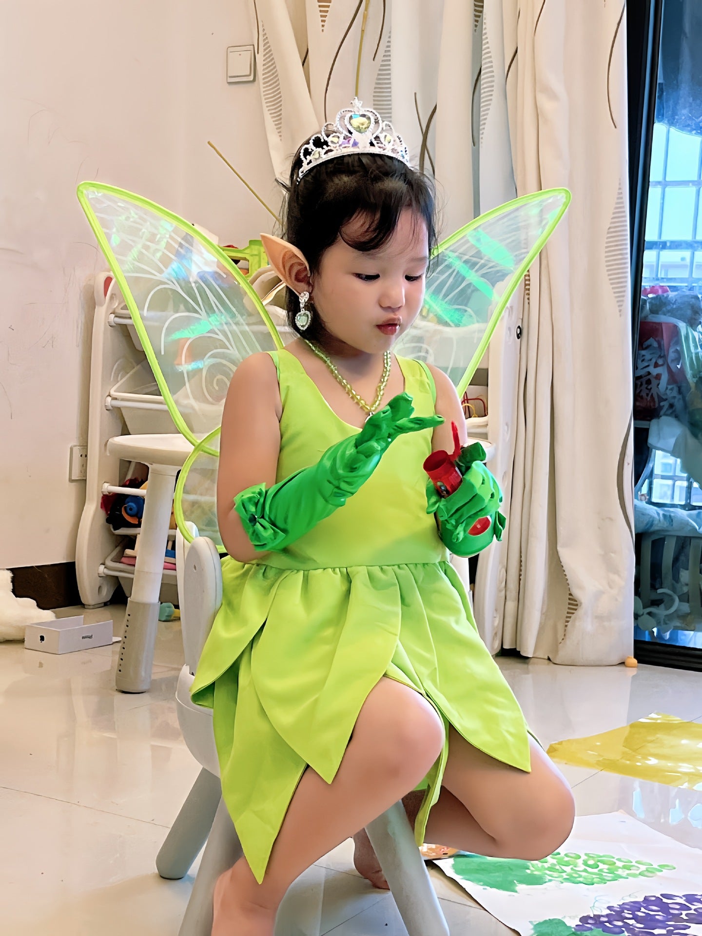 Green Elf Elsa Wonderful Fairy Tinker Bell Princess Dress Tinker Bell