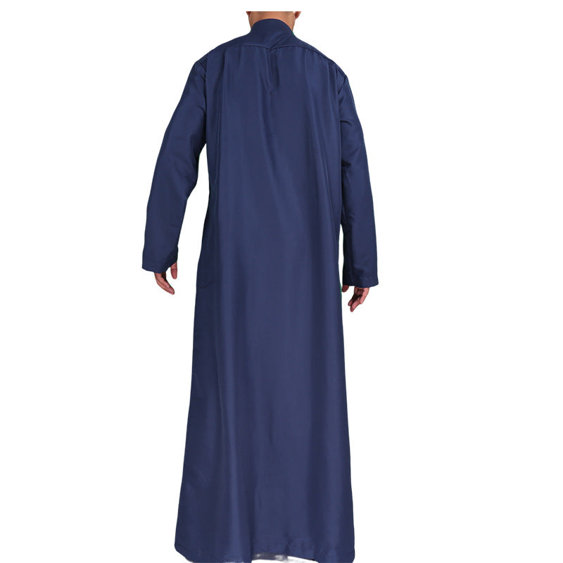 Mens Muslim Clothing Saudi Arab Long Sleeve Thobe Islamic Jubba Kaftan Long Robe Dark Blue Bisht