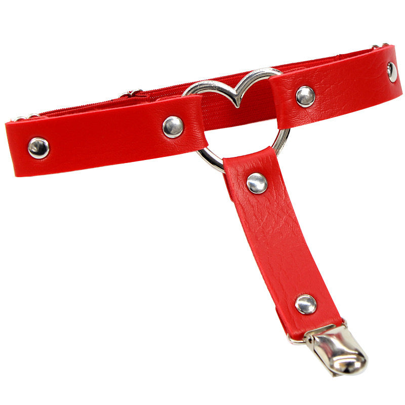 Punk Love-Shaped Leather Leg Ring: Japanese Non-Slip Thigh Socks Foot Ring Garter