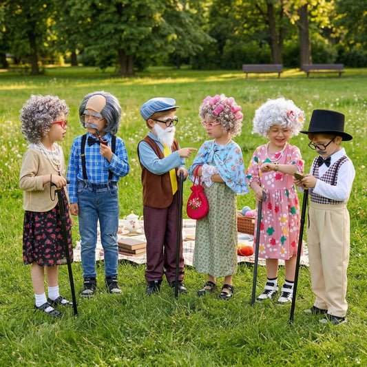 Kids Old Person Costume Set Grandma Grandpa School Reading Day Party