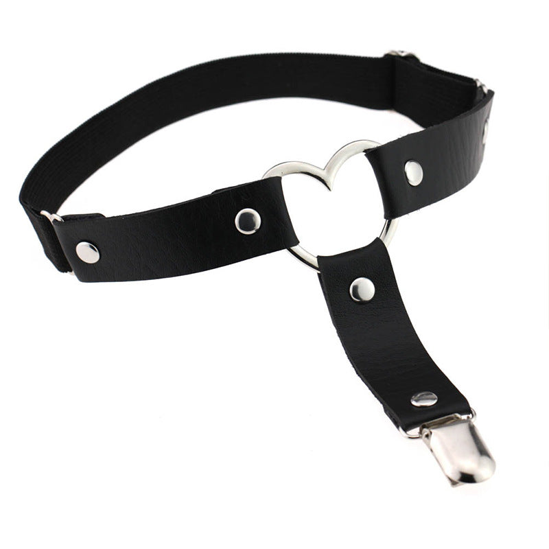 Punk Love-Shaped Leather Leg Ring: Japanese Non-Slip Thigh Socks Foot Ring Garter