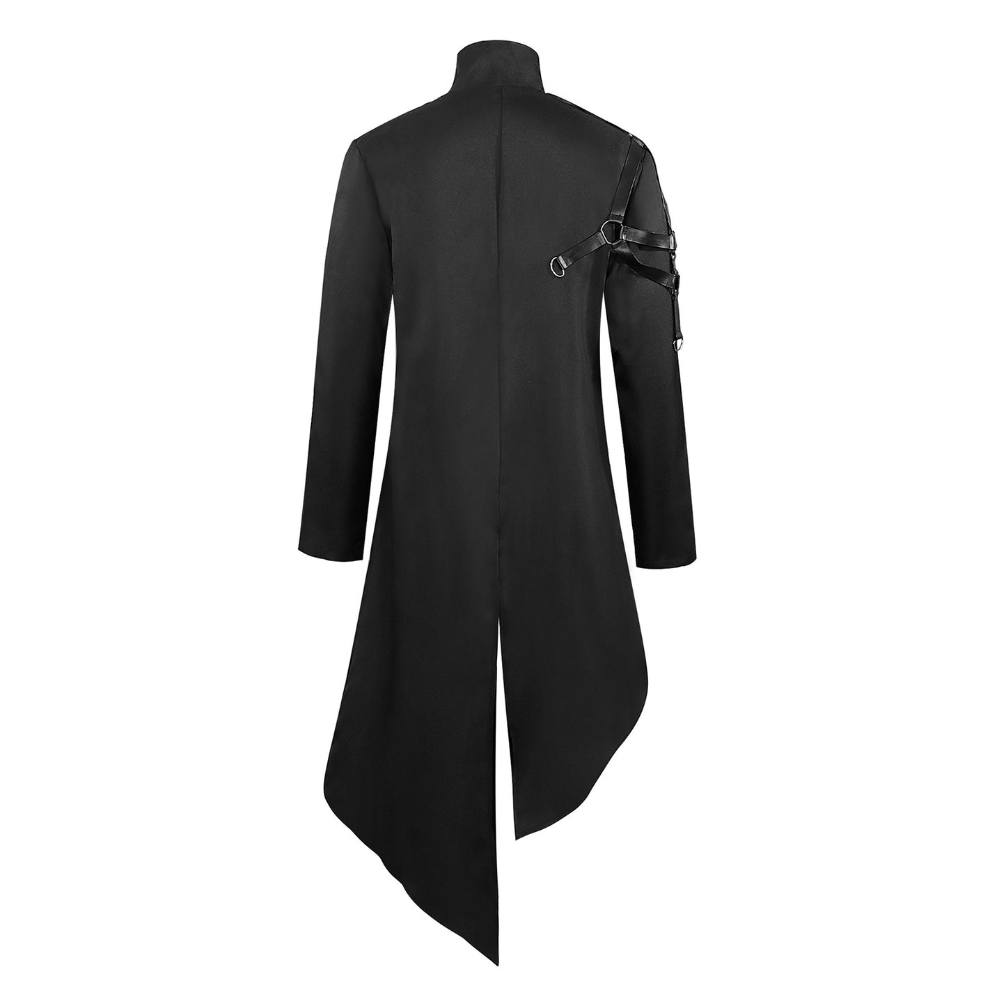 Men’s Gothic Punk Chain Long Coat Steampunk Asymmetric Jacket Medieval Cosplay Top