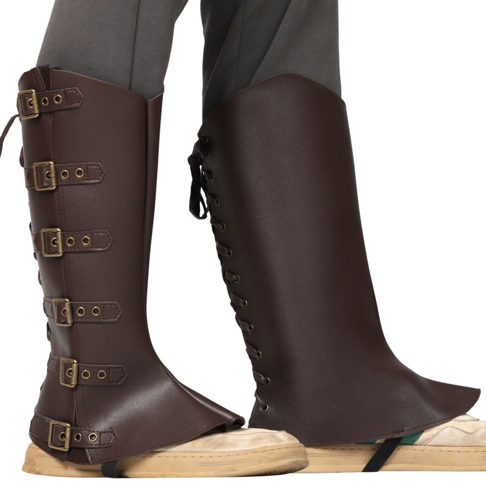 Viking Medieval PU Leather Boot Covers Renaissance Steampunk Leg Shoe Covers Men