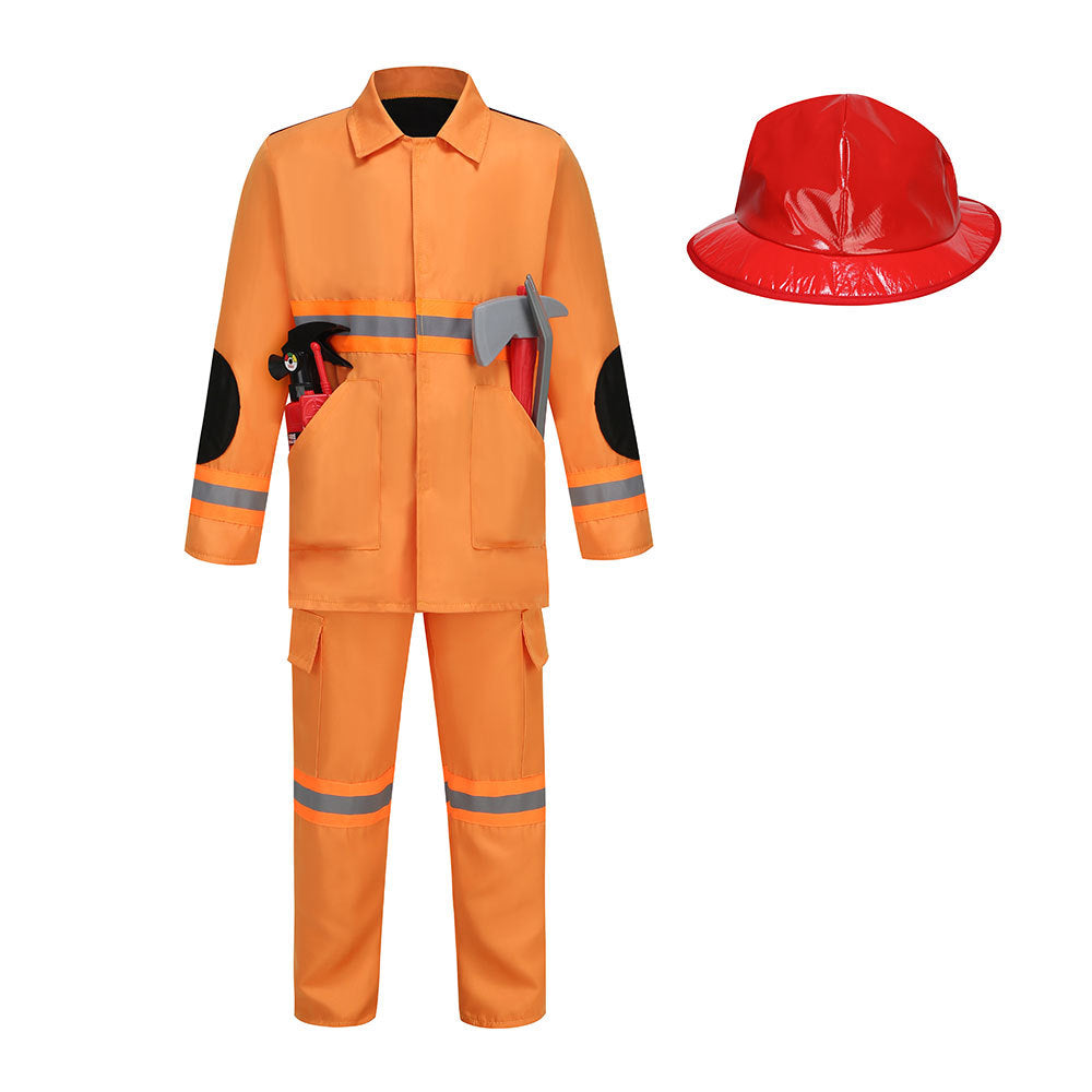 Boys Fireman Uniform Suit Children's Firefighter Performance Costume with Toy