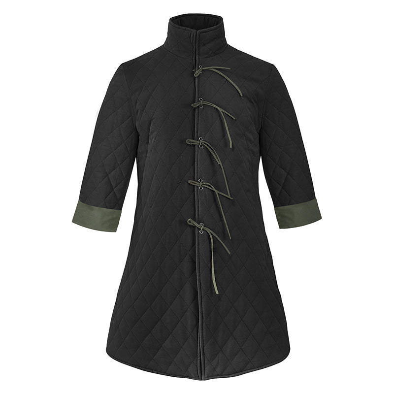 Men 4/3 Sleeves Medieval Armor Retro Jacket Pirate Stand-neck Cotton Coat