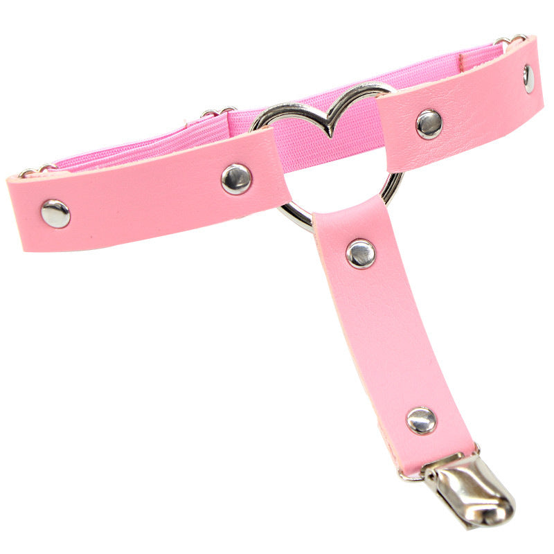 Punk Love-Shaped Leather Leg Ring: Japanese Non-Slip Thigh Socks Foot Ring Garter
