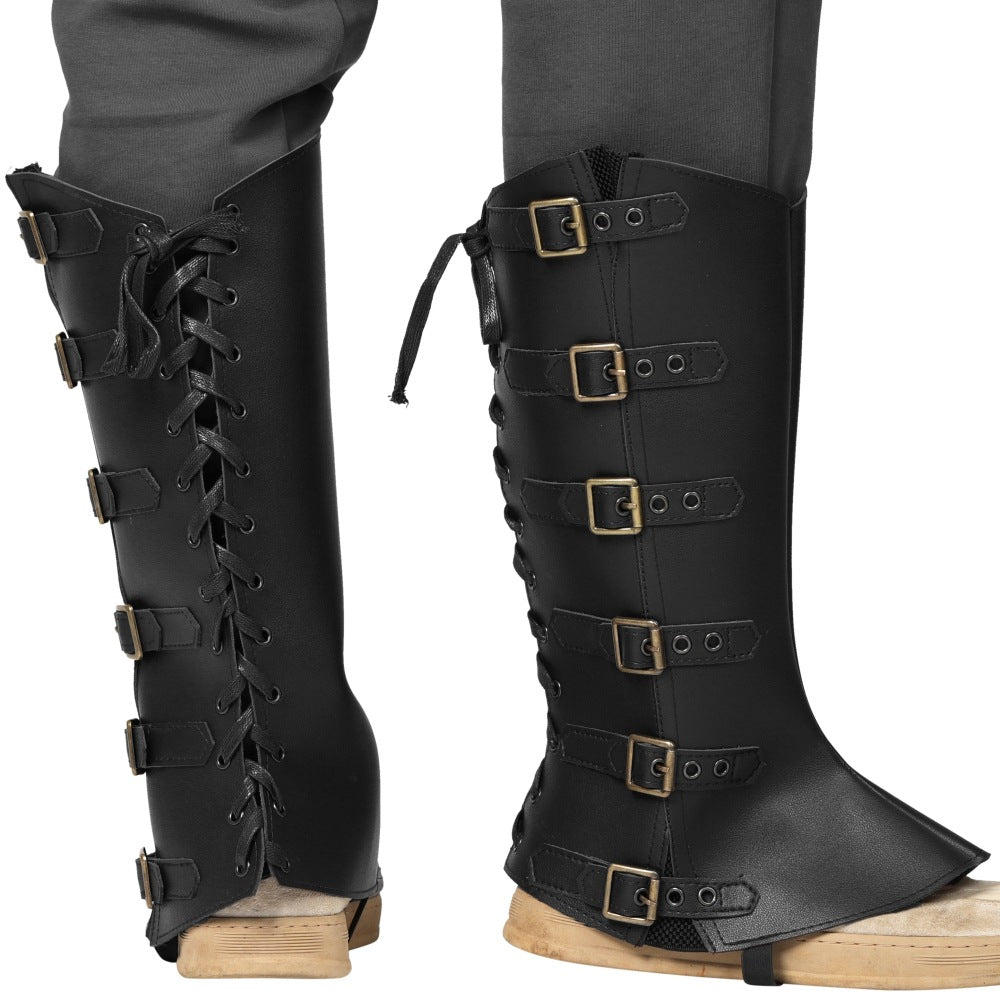 Viking Medieval PU Leather Boot Covers Renaissance Steampunk Leg Shoe Covers Men