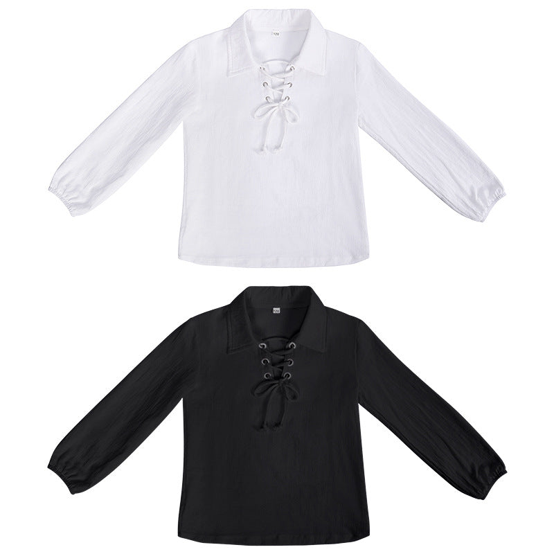 Kids Halloween Renaissance Victorian Steampunk Shirt – Black Pirate Costume