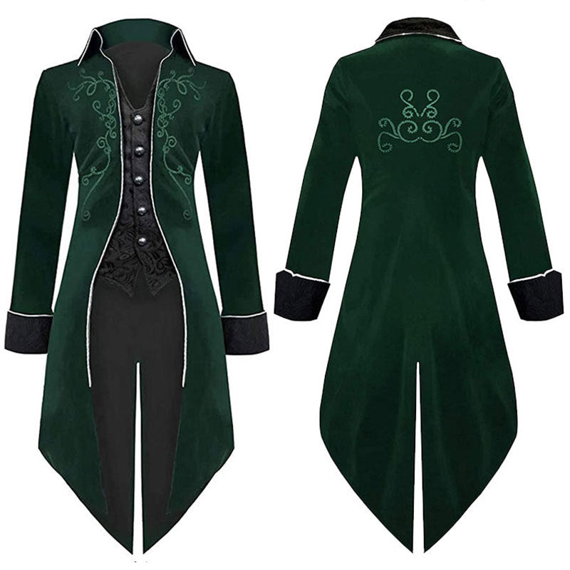 Men Vintage Steampunk Costume Tailcoat Jacket Gothic Victorian Retro Tuxedo Suit