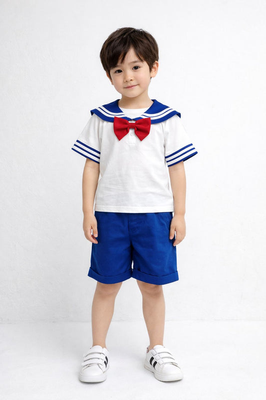 Boy Navy Sailor Costume Kids Child Halloween Blue Red Uniform Fancy Dress