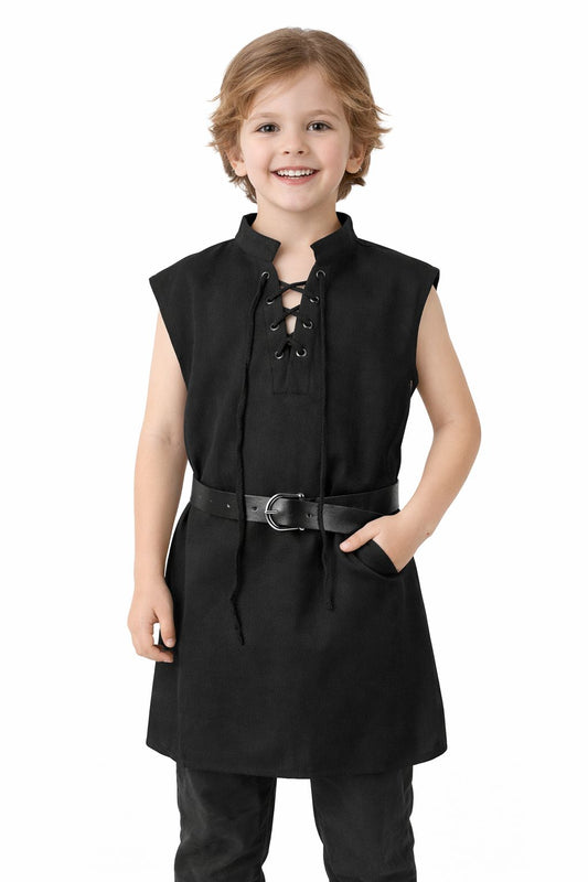 Kids Renaissance Pirate T-shirt Medieval Sleeveless Lace-up Costume Scottish Vest