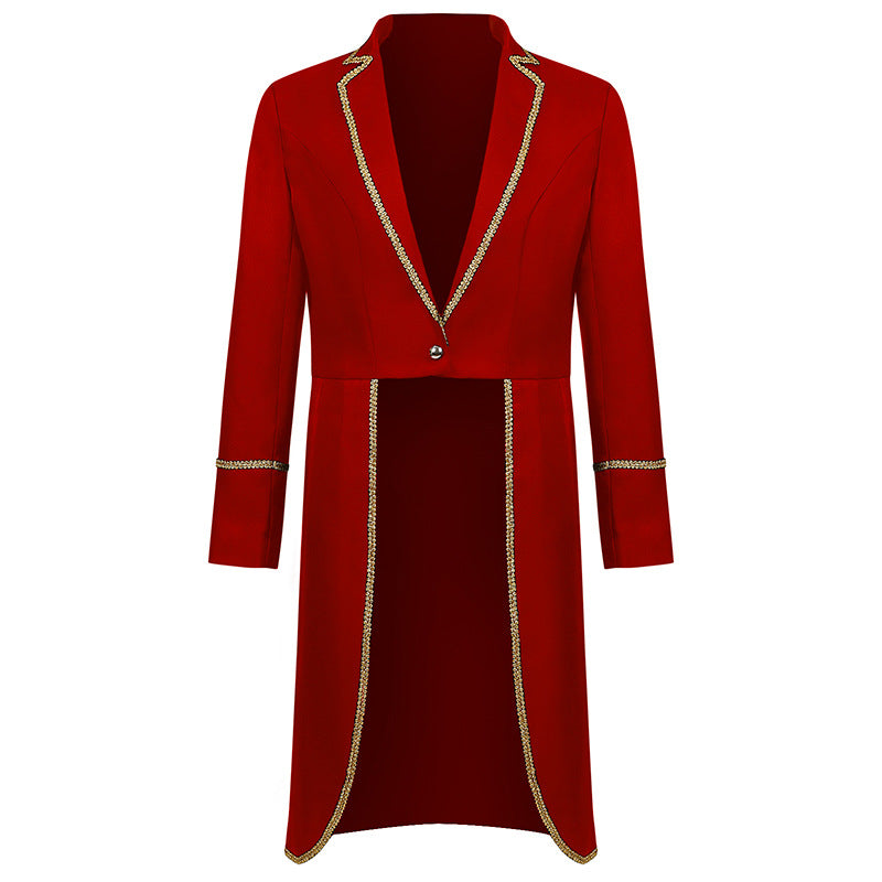 Men’s Mid-Length Punk Tailcoat w/ Gold Trim – Medieval/Victorian | S–3XL
