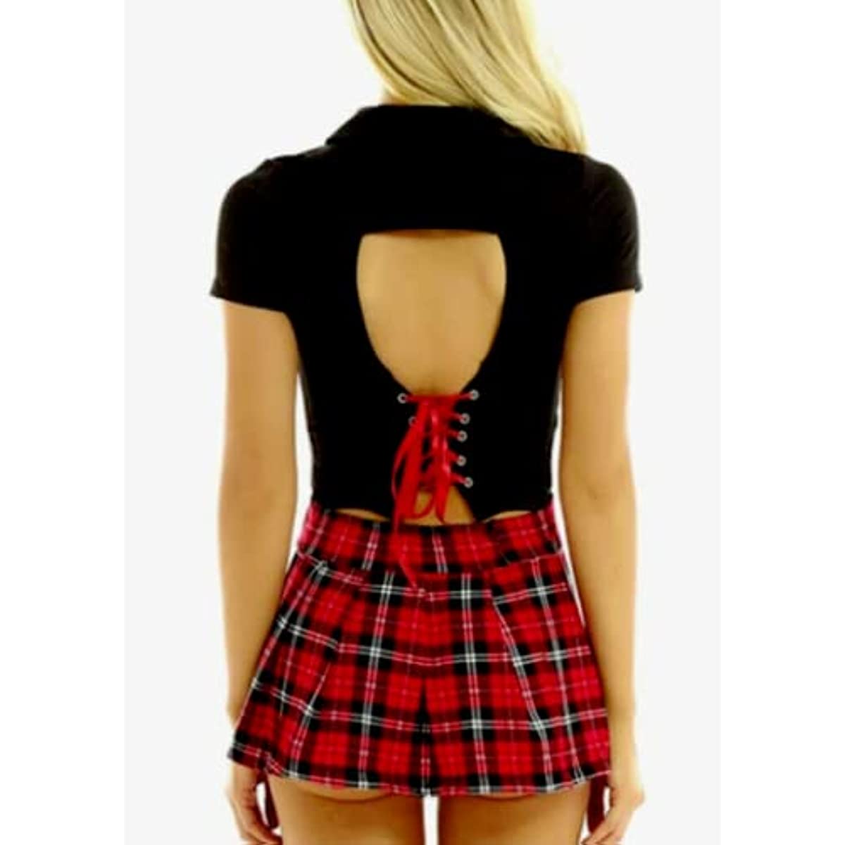 Women Schoolgirl Uniform-Inspired Plaid Lingerie Set with Tie | XS–M