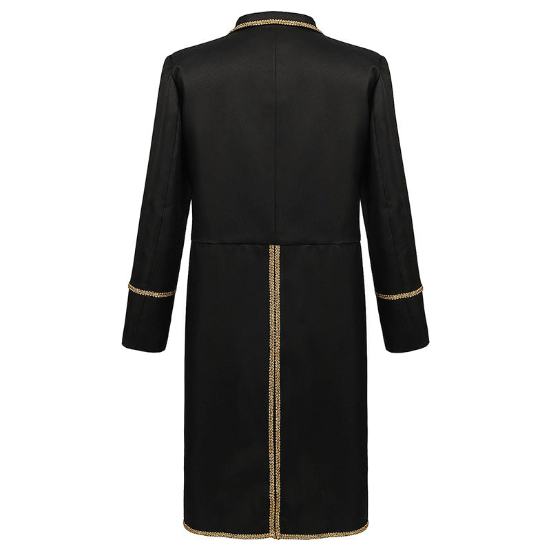 Men’s Mid-Length Punk Tailcoat w/ Gold Trim – Medieval/Victorian | S–3XL