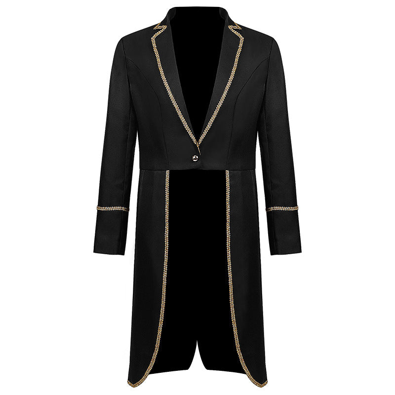 Men’s Mid-Length Punk Tailcoat w/ Gold Trim – Medieval/Victorian | S–3XL