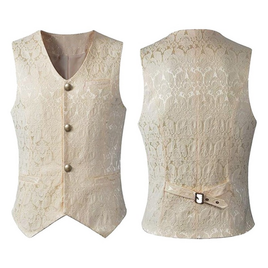 Men Retro Medieval Renaissance Vest Short Jacquard Waistcoat