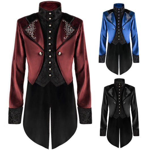 Men's Noble High Collar Double-Breasted Vintage European Medieval Tailcoat MEEJOY MEDIEVAL COSTUMES