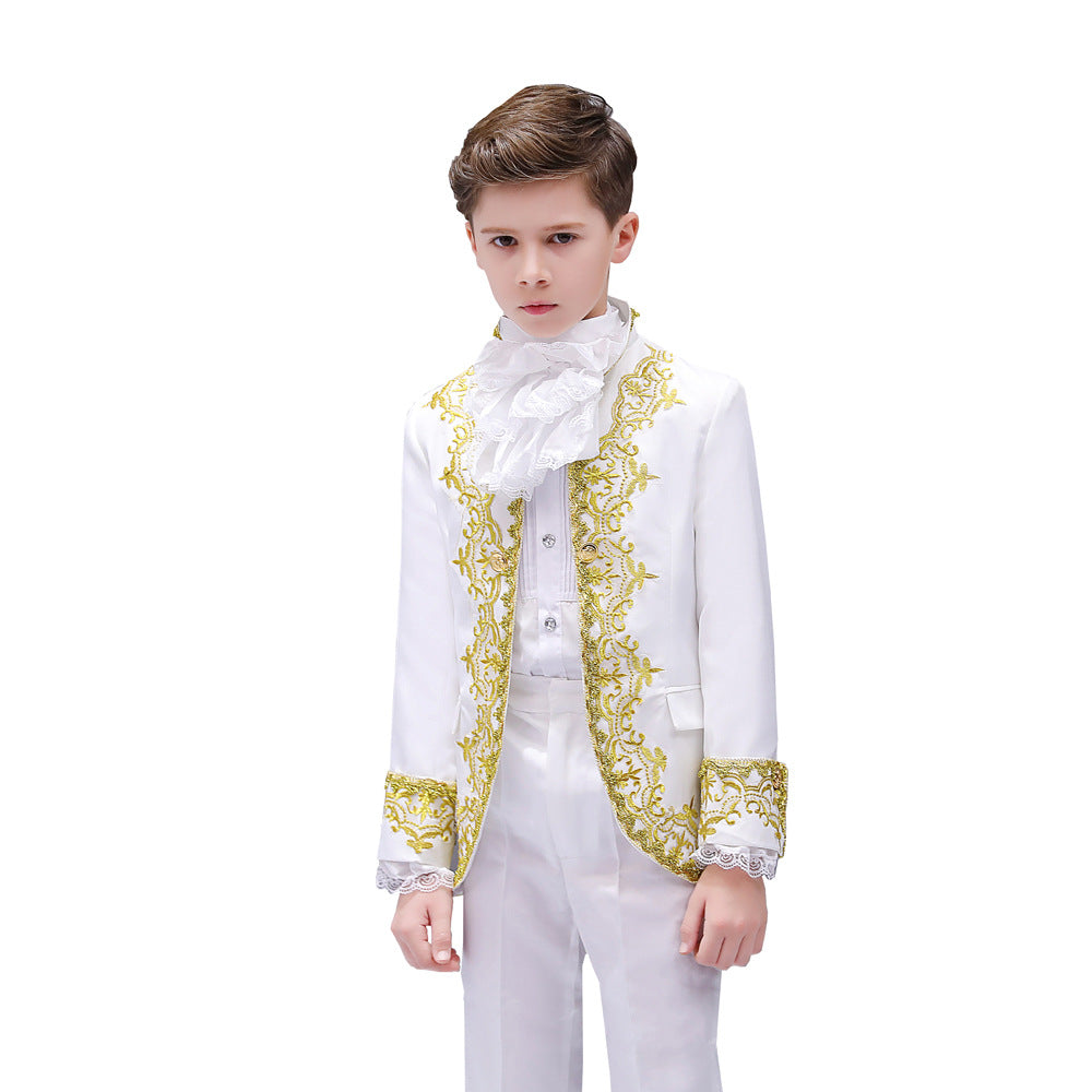 Boys Palace Prince Costume Jacket Pants Royal Stage Outfit Wedding Suit with Pants