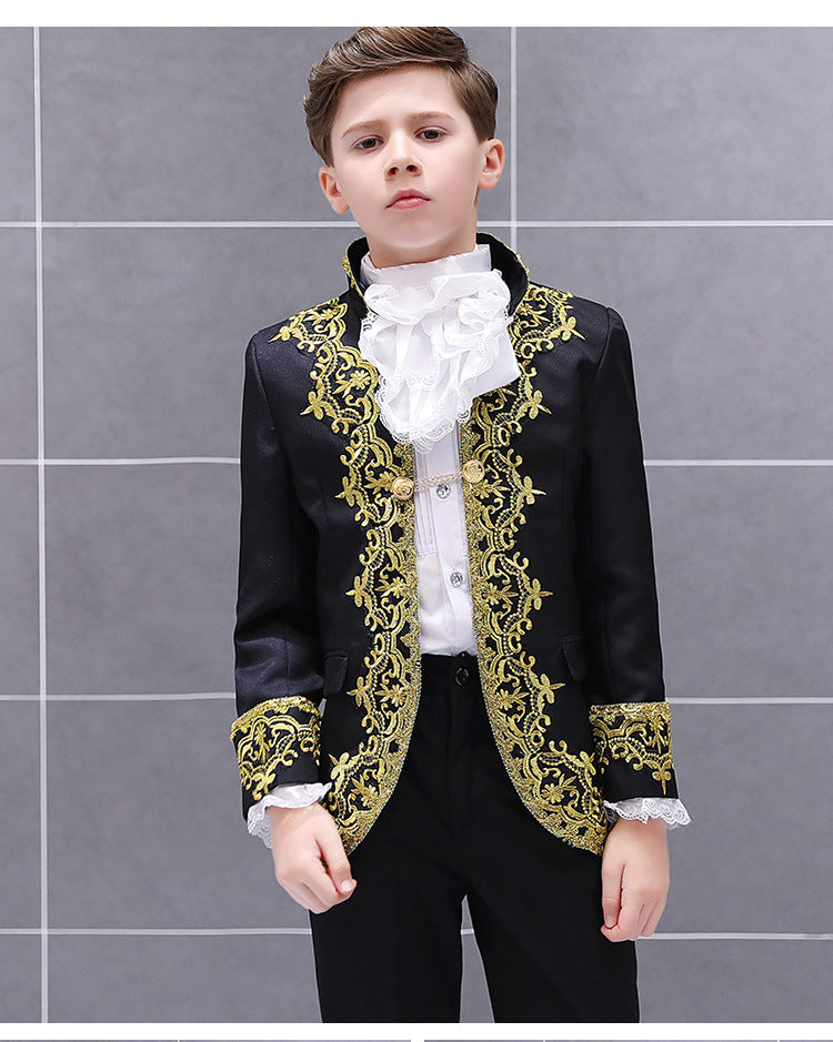 Boys Palace Prince Costume Jacket Pants Royal Stage Outfit Wedding Suit with Pants
