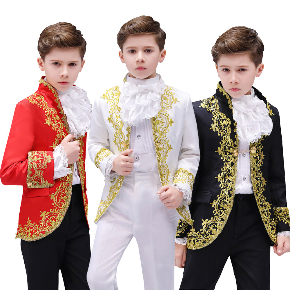 Boys Palace Prince Costume Jacket Pants Royal Stage Outfit Wedding Suit with Pants