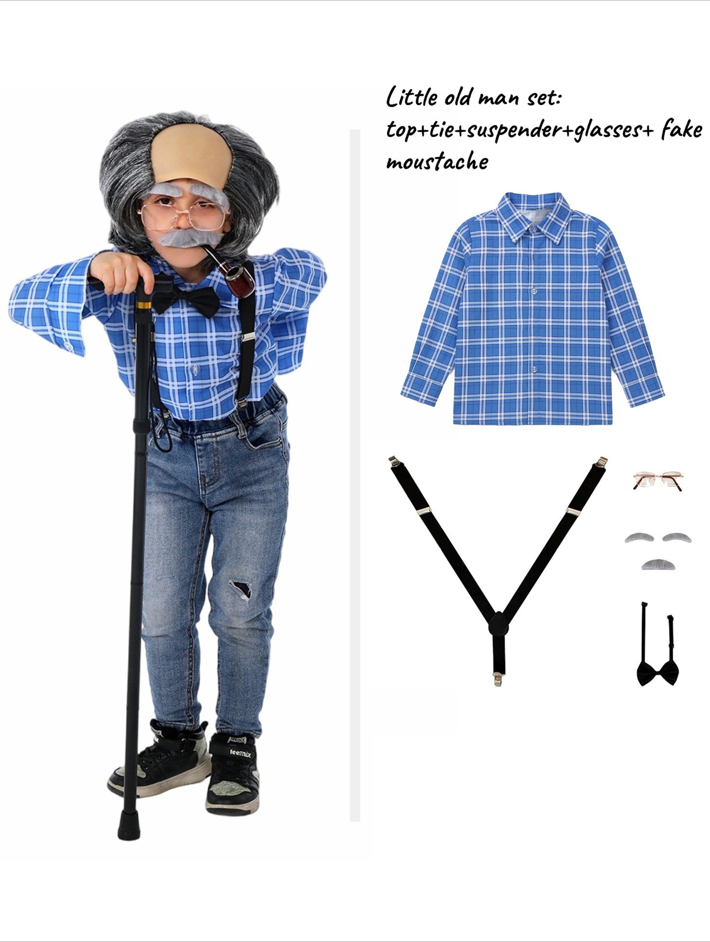 Kids Old Person Costume Set Grandma Grandpa School Reading Day Party