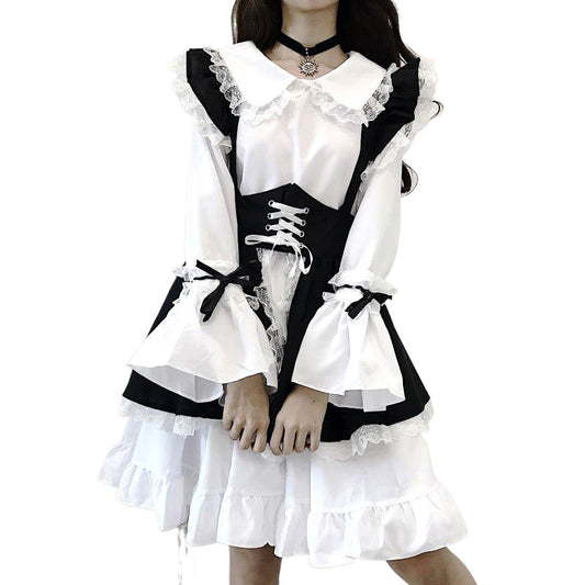 Cute Japanese Lolita Maid Outfit - Black and White Dress & Women's Boss Suit Set Size S-4XL