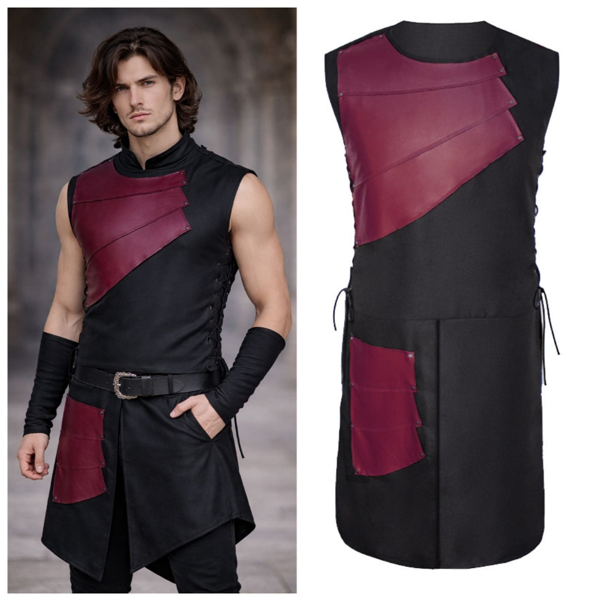 Men Medieval Knight Tunic Tops Warrior Renaissance LARP Shirt Halloween Costume
