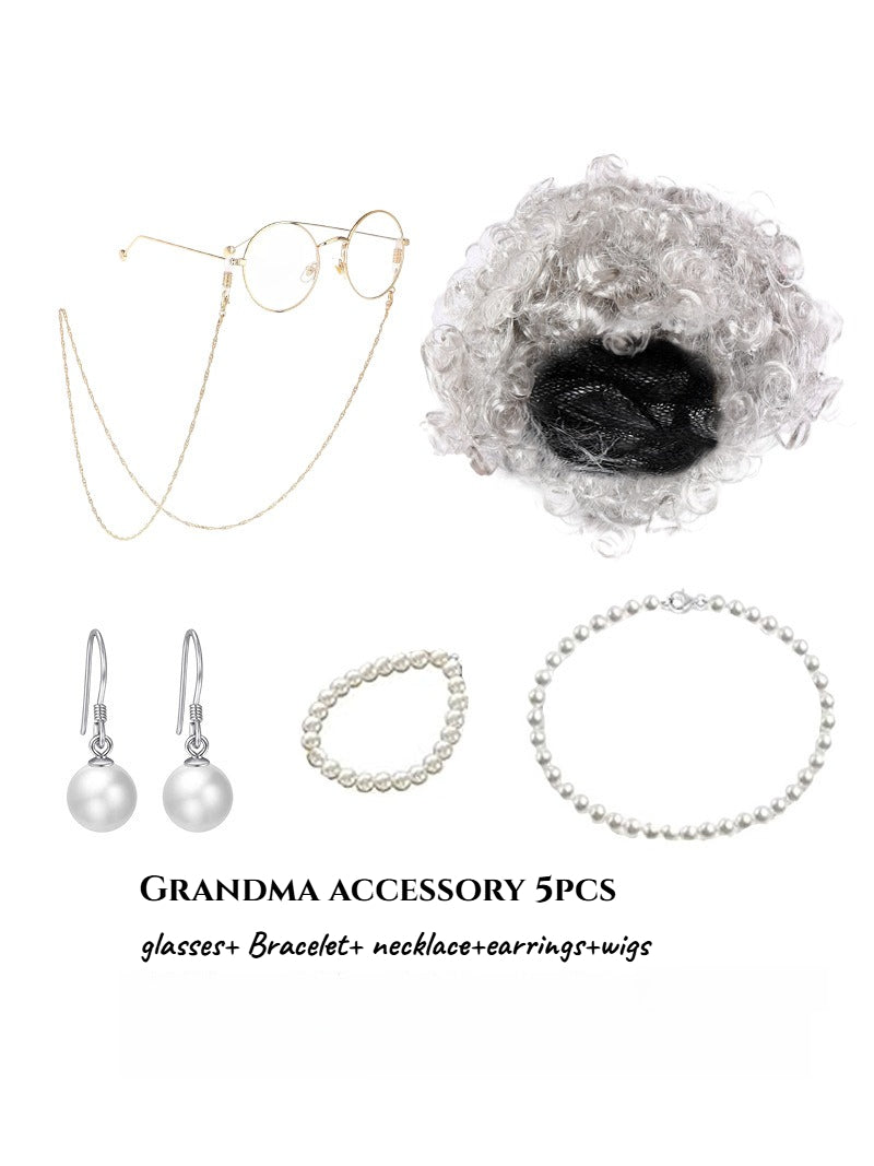 Kids Old Person Costume Set Grandma Grandpa School Reading Day Party
