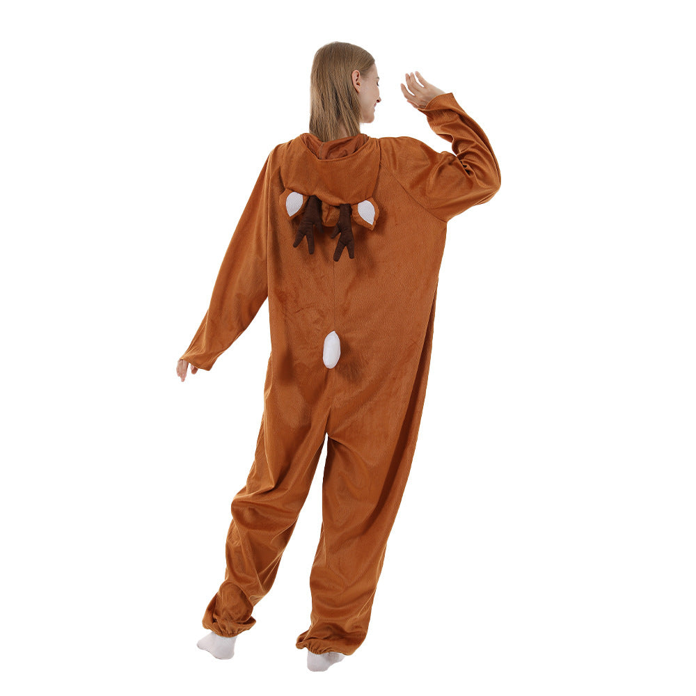 Christmas Reindeer Onesie Costume for Adults Funny Elk Pajamas Couple Family Outfit