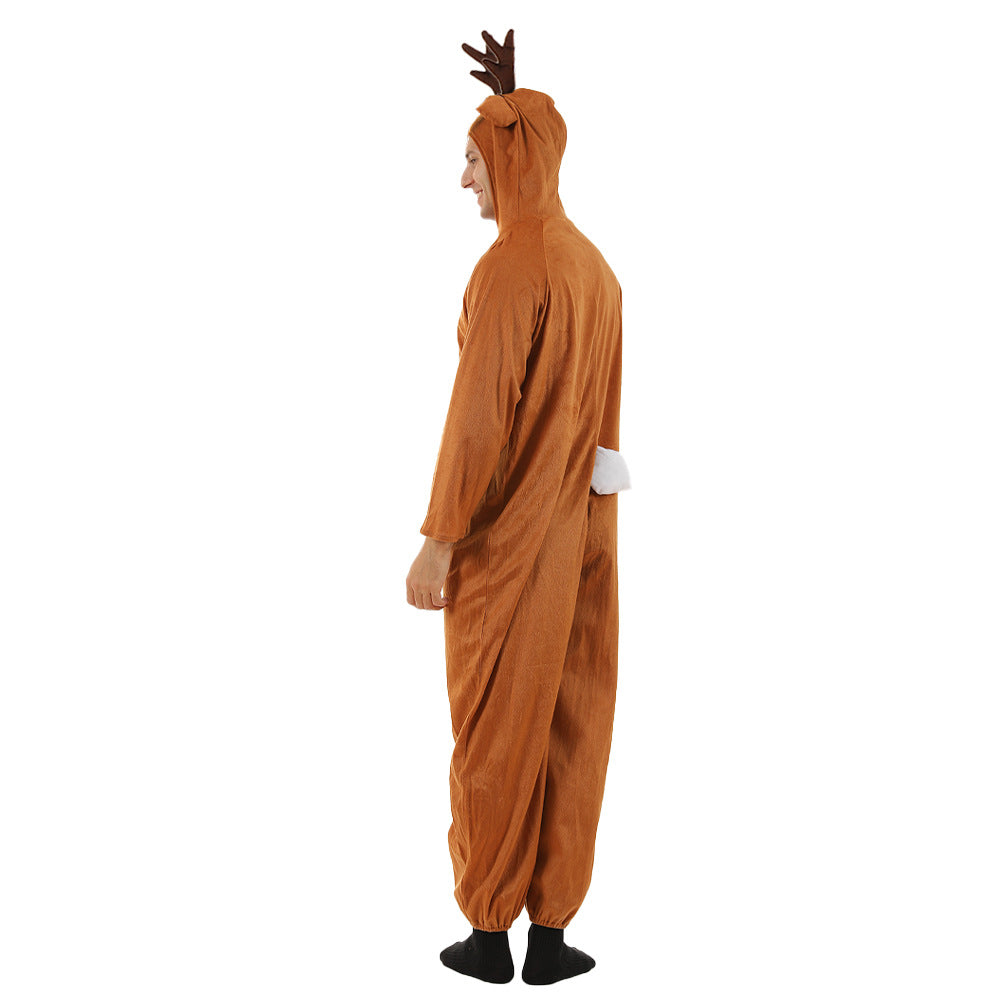 Christmas Reindeer Onesie Costume for Adults Funny Elk Pajamas Couple Family Outfit