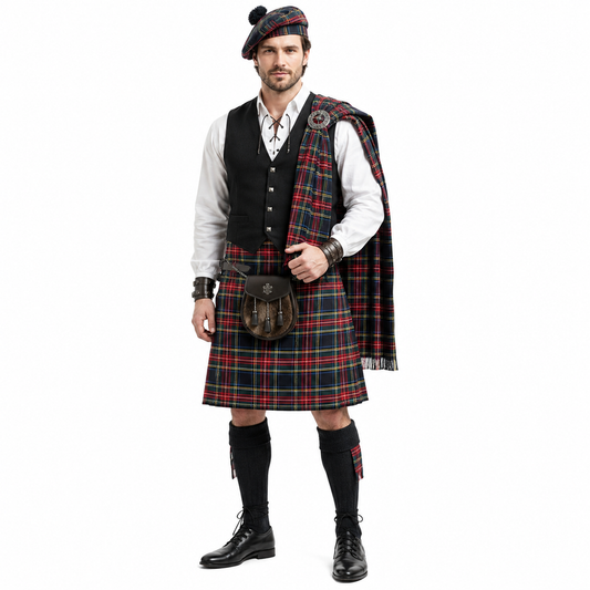 Mens Scottish Kilt Plaid Pleated Skirt Tartan Utility Costume Holiday Dress