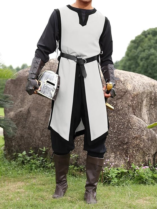 Plus Size Medieval Tabard Templar Knight Robe Vest  Renaissance Gothic Tunic Top Warrior Viking Shirt Halloween Costume