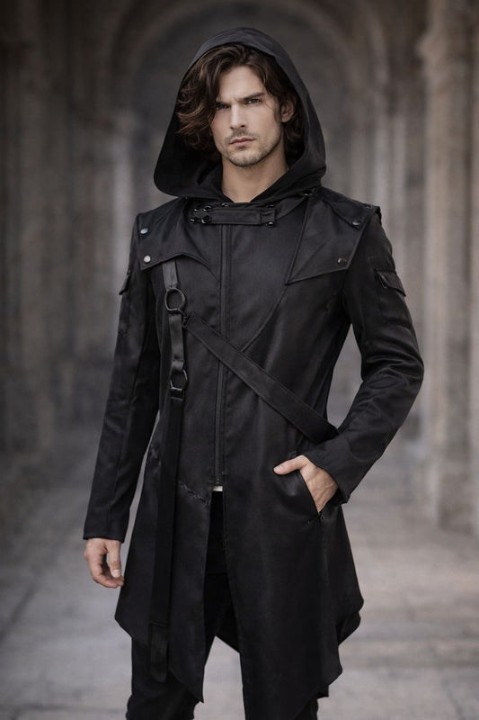 Mens Steampunk Trench Coat Gothic Long Cosplay Black Jacket Halloween Costume