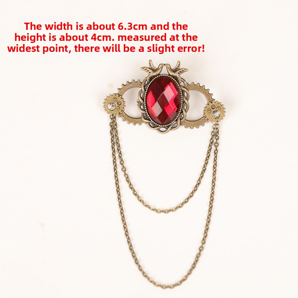 Steampunk Gear Wing Brooch Victorian Gothic Chain Lapel Pin Cosplay Accessory