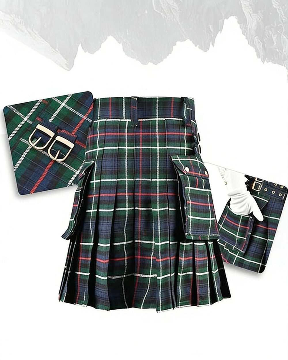 Mens Scottish Kilt Plaid Pleated Skirt Tartan Utility Costume Holiday Dress