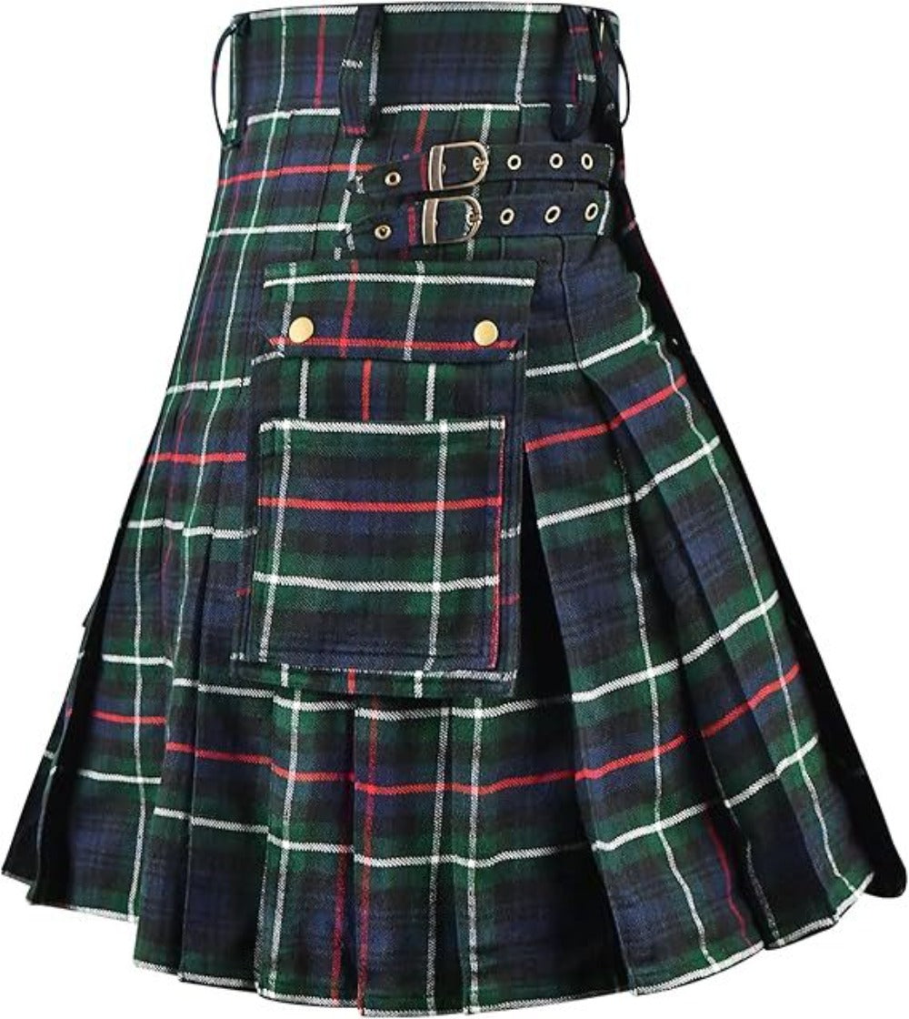 Mens Scottish Kilt Plaid Pleated Skirt Tartan Utility Costume Holiday Dress