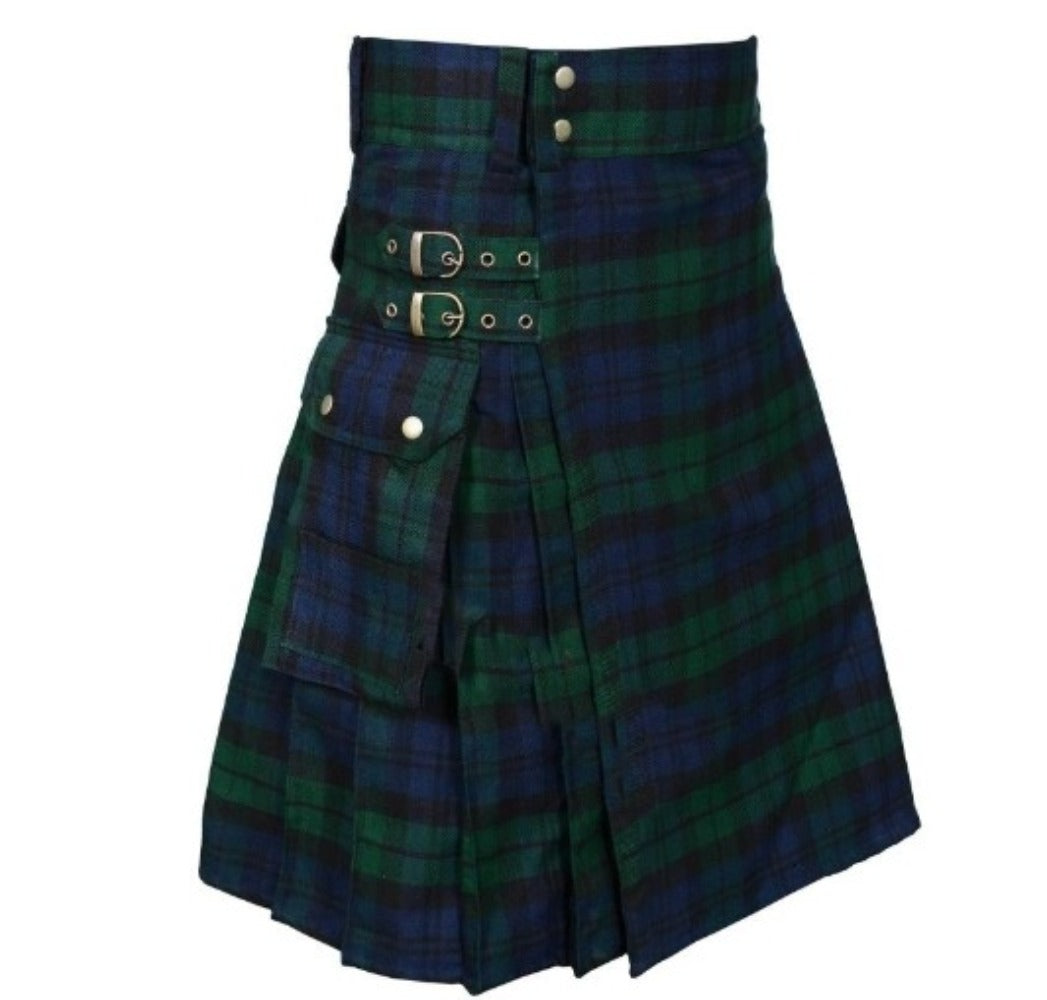 Mens Scottish Kilt Plaid Pleated Skirt Tartan Utility Costume Holiday Dress