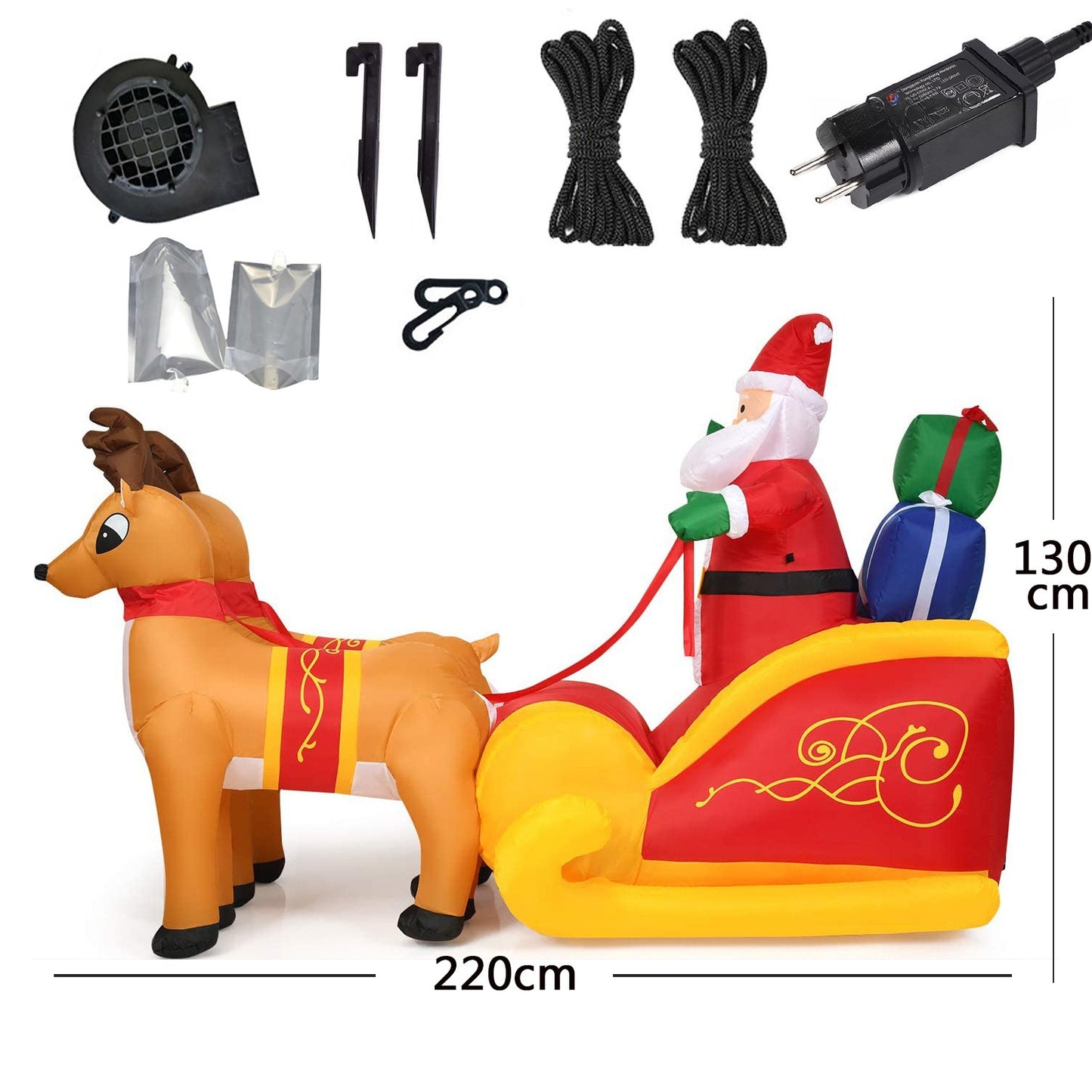 Christmas Inflatable Santa Sleigh Reindeer LED Outdoor Yard Garden Decor