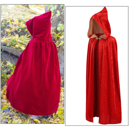 Kids Red Riding Hood Cloak Christmas Hooded Velvet Cape Fairy Tale Costume