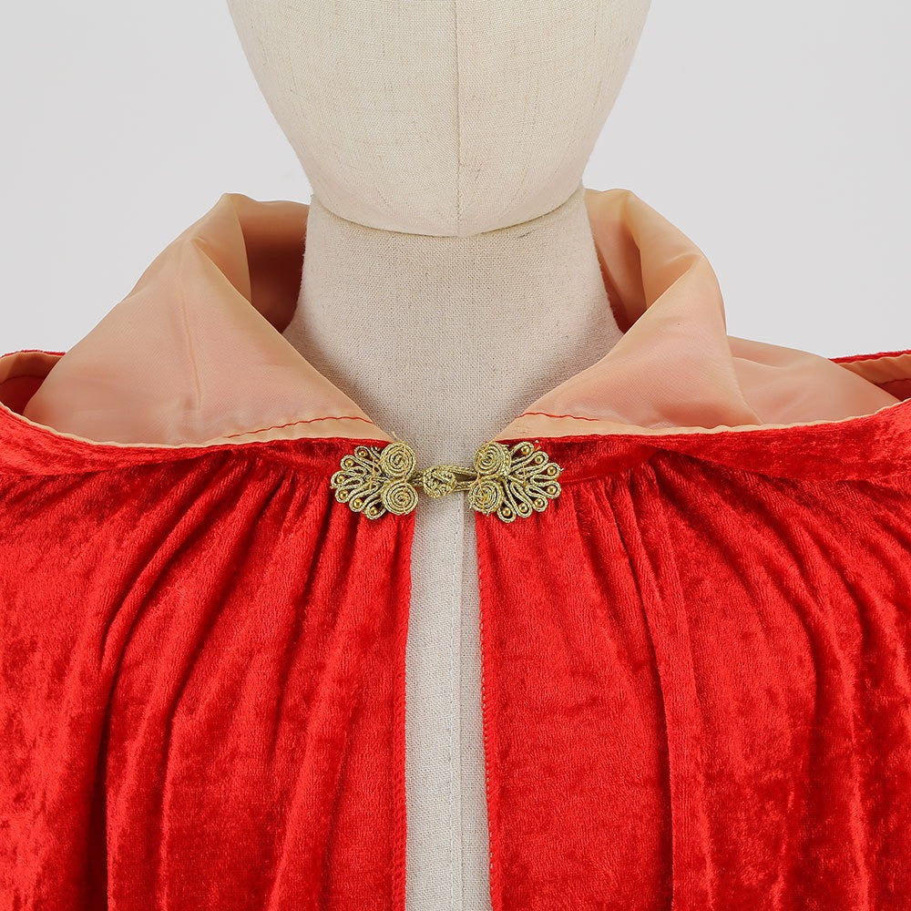 Kids Red Riding Hood Cloak Christmas Hooded Velvet Cape Fairy Tale Costume