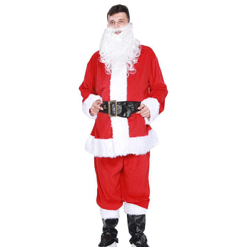 Santa Claus Costume 5-Piece Set Christmas Suit Hat Belt Pants Beard Outfit