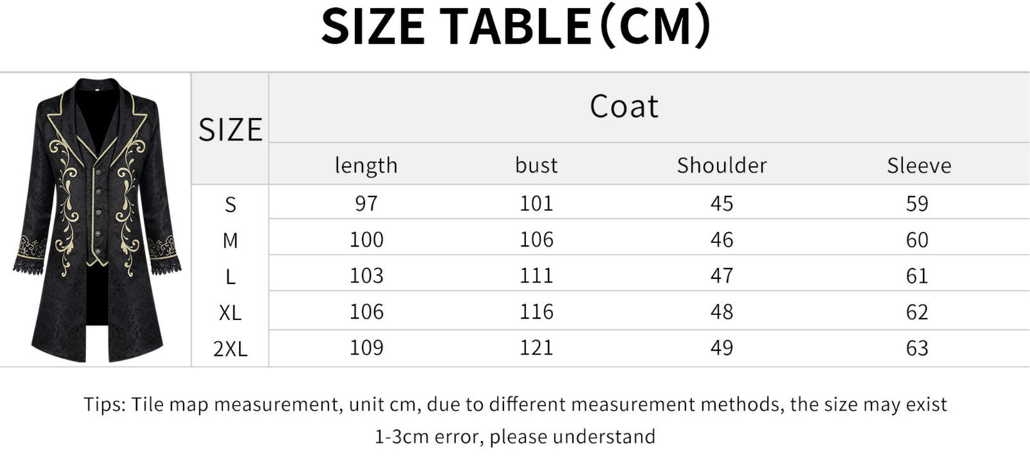 Men's Victorian Prince Long Coat Gothic Baroque Renaissance Cosplay Costume